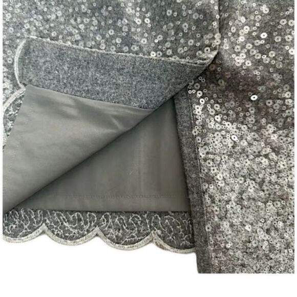 Talbots Wool Blend Sequined Pencil Skirt w/ Scallop Hem, Size 8, Gray/Silver NWT - Picture 6 of 8